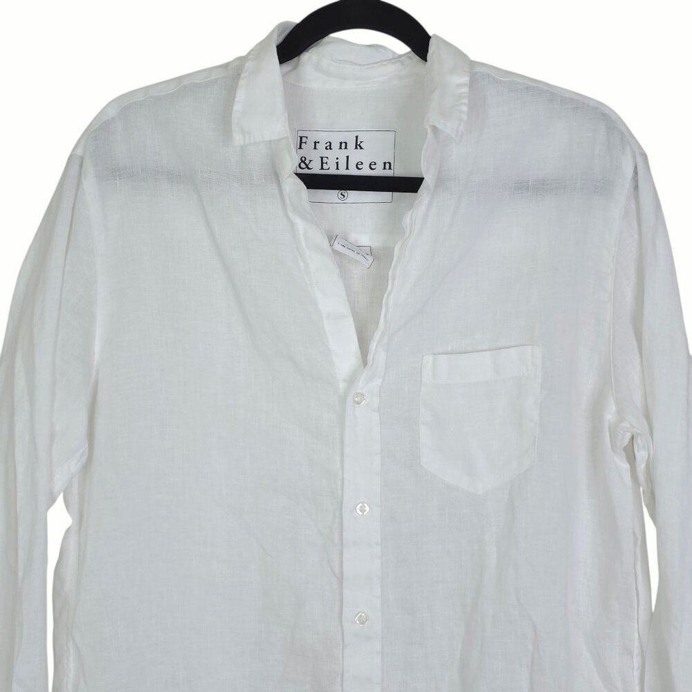 Frank & Eileen Mary Linen Mini Dress White Classic Italian Shirtdress Size S - Picture 5 of 9